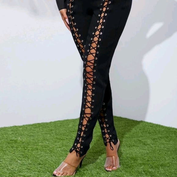 NEW HI-WAIST GROMMET LACE-UP PANTS - Picture 3 of 9